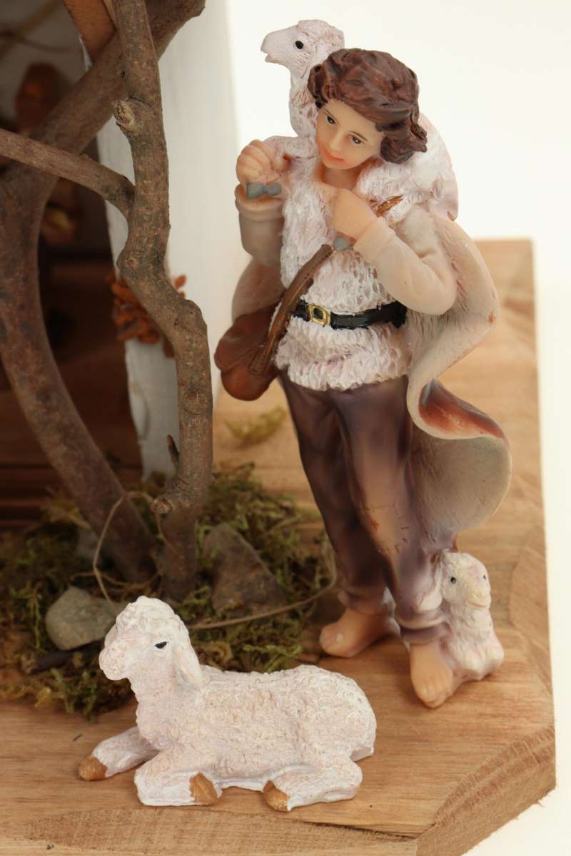 Holz Krippenstall, Weihnachtskrippe 38 * 18 * 21cm Holzstall Krippe